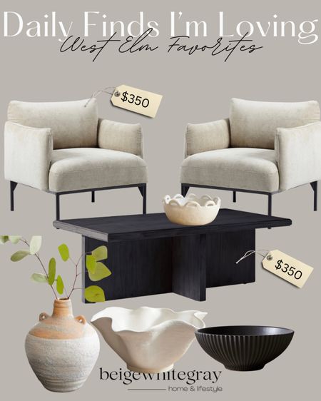 A beautiful collection of west elm living room pieces that I love! These accent chairs are beautiful and an amazing price. Love the coffee table and bowls and vases! Beautiful addition to your living room. 

#LTKhome #LTKstyletip #LTKFind