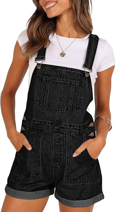 Pink Queen Women's Denim Shortalls Casual Adjustable Straps High Waist Bib Jeans Overalls Shorts ... | Amazon (US)