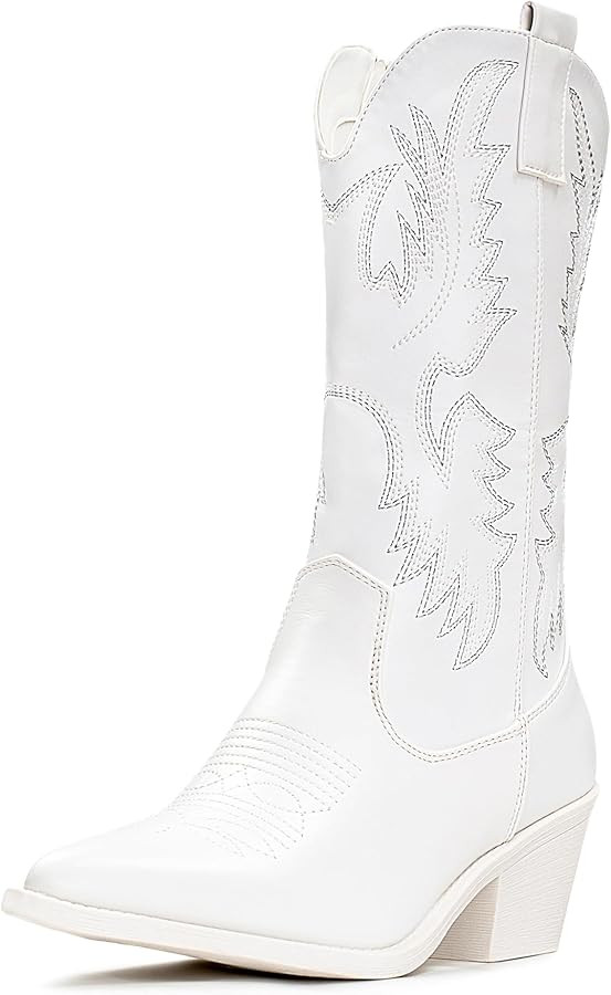Amazon.com: IUV Cowboy Boots For Women Western Boots Cowgirl Boots Pull On Pointy Toe Mid Calf Bo... | Amazon (US)