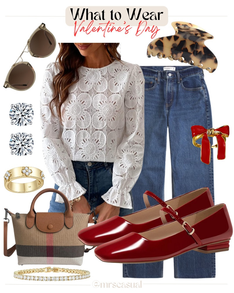 Classic Valentine’s vibes ❤️ Lace top, straight-leg jeans, and the prettiest red flats 🔗⬇️

#LTKValentine #LTKSeasonal #LTKootd