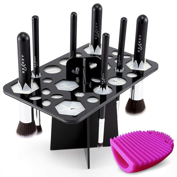 BEAKEY Makeup Brush Drying Rack & Makeup Brush Cleaner Egg, 28 Holes Makeup Brush Holder, Silicon... | Amazon (US)