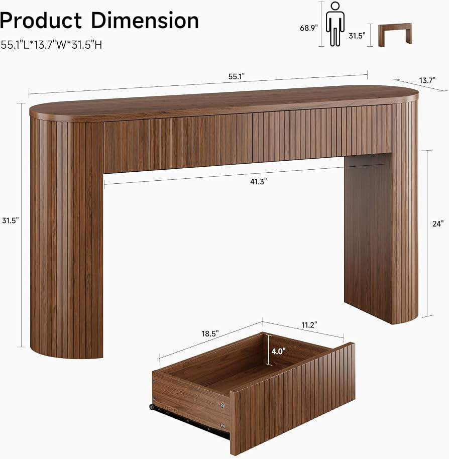 55 Inch Console Table with 2 Drawers, Fluted Entryway Tables with Storage, Sofa Table Behind The ... | Amazon (US)