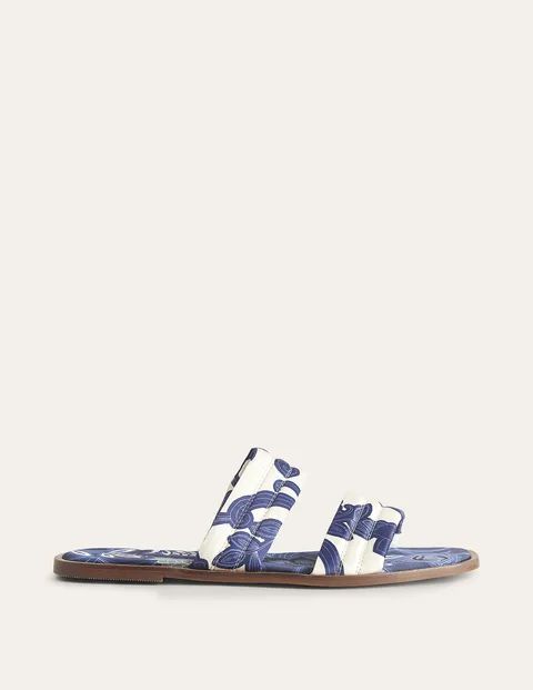 Printed Satin Slide Sandals Blue Ribbon, Paisley Whirl Women Boden | Boden (US)