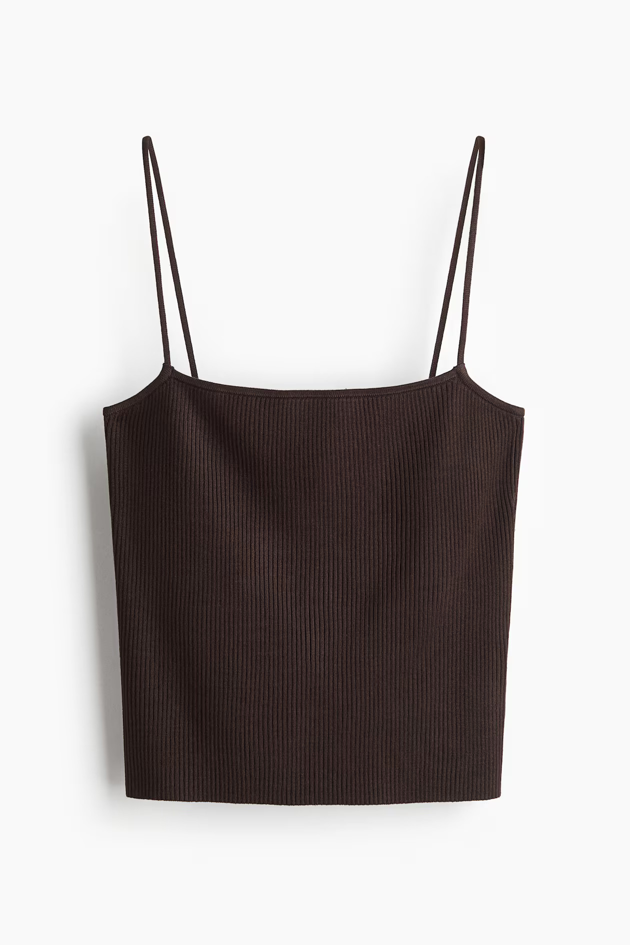 Rib-knit strappy top - Dark brown - Ladies | H&M GB | H&M (UK, MY, IN, SG, PH, TW, HK)