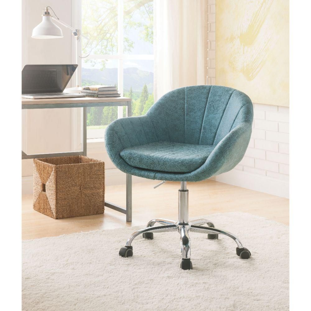 Benjara Blue and Silver Tufted Leatherette Swivel Office Chair with Adjustable Height | The Home Depot