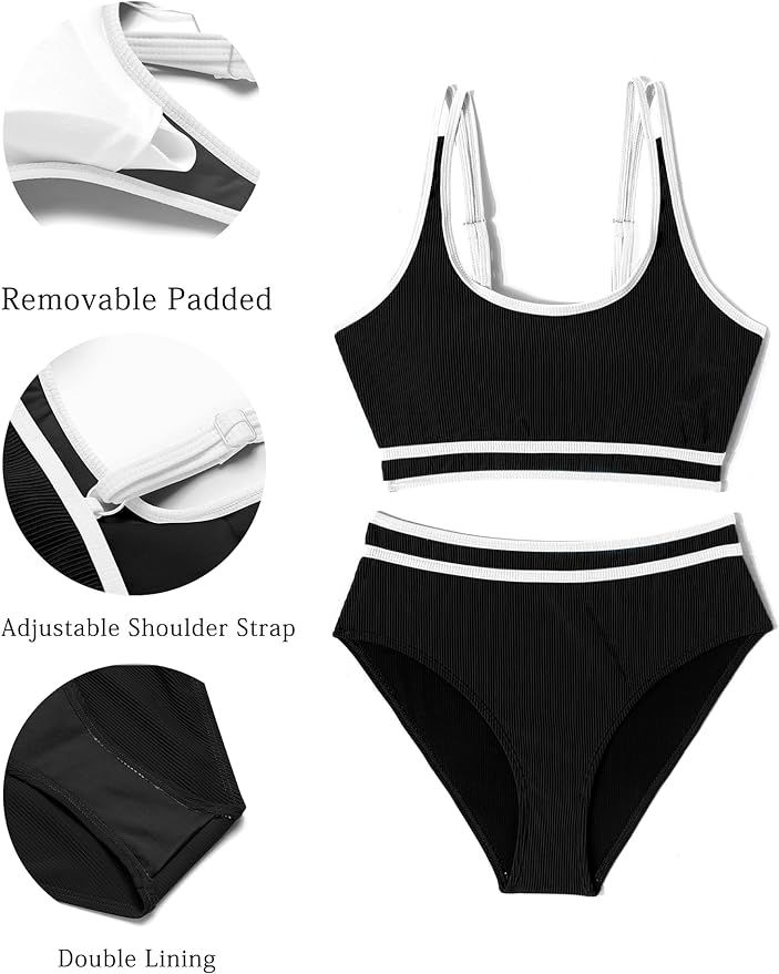 AI'MAGE Swimsuit Set for Women 2 Piece Ribbed High Waisted Bikini Set Sporty Color Block Bathing ... | Amazon (US)