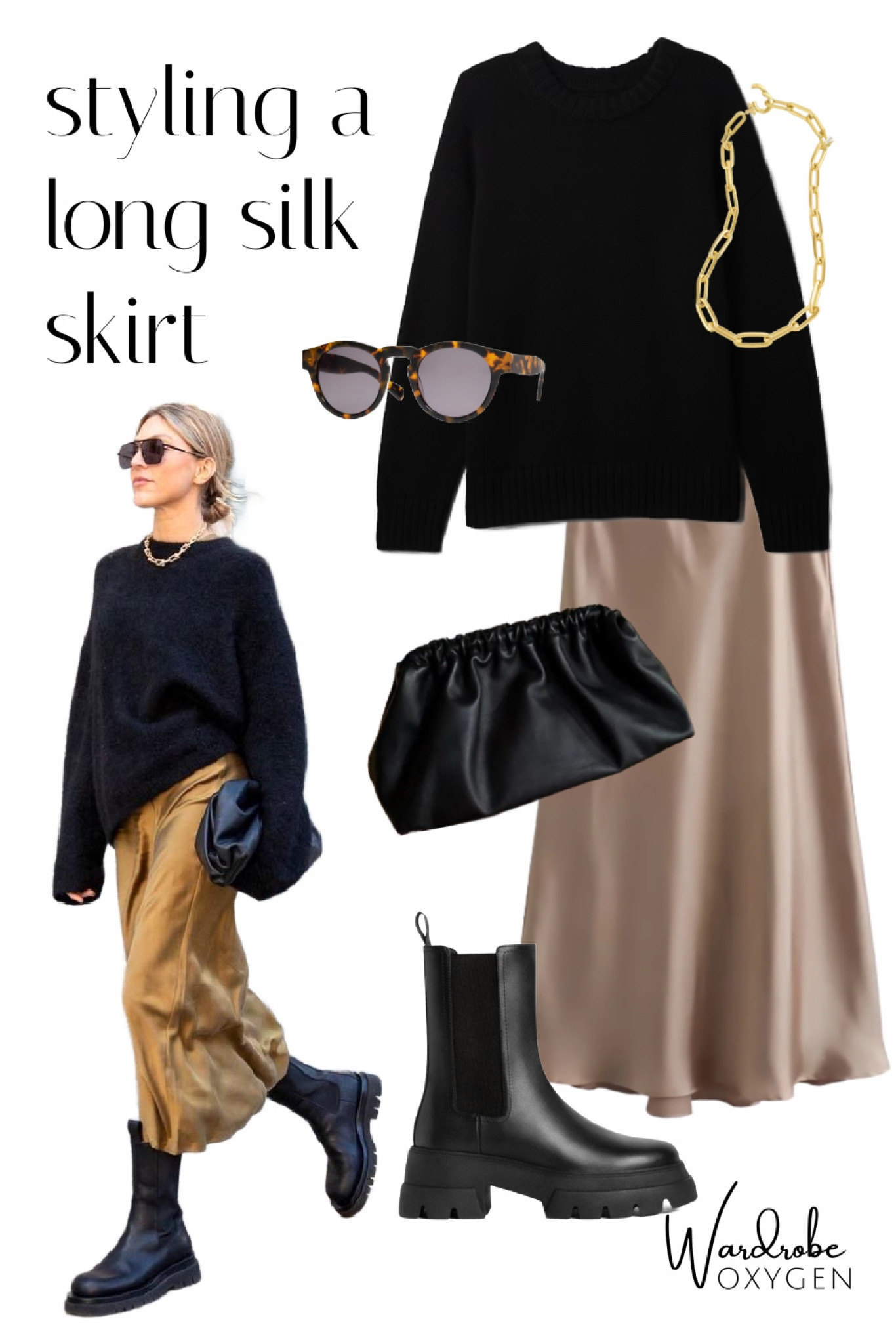 Modernize your long silk bias cut midi skirt with boots and an oversized boyfriend sweater. Bookend the skirt by having your boots match your sweater. Add an edgy vibe with tough Chelsea or moto boots. 

#LTKMidsize #LTKStyleTip #LTKOver40