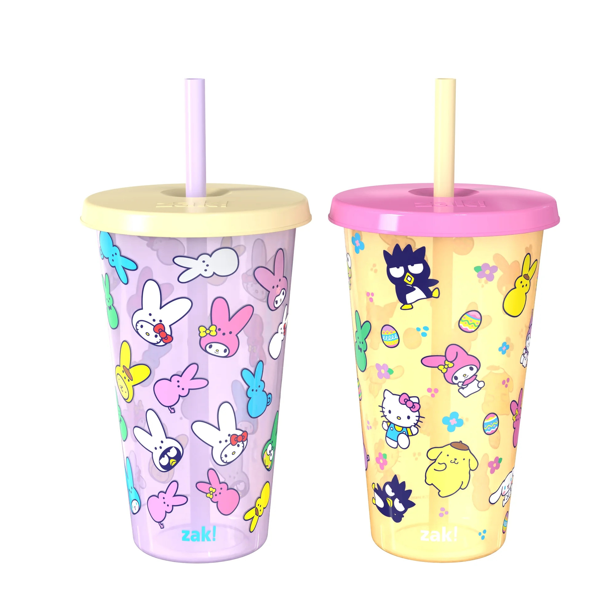 Zak Designs 25oz Peeps x Hello Kitty Durable Plastic Straw Tumbler Set - Pink/Yellow, 2 Pack | Walmart (US)
