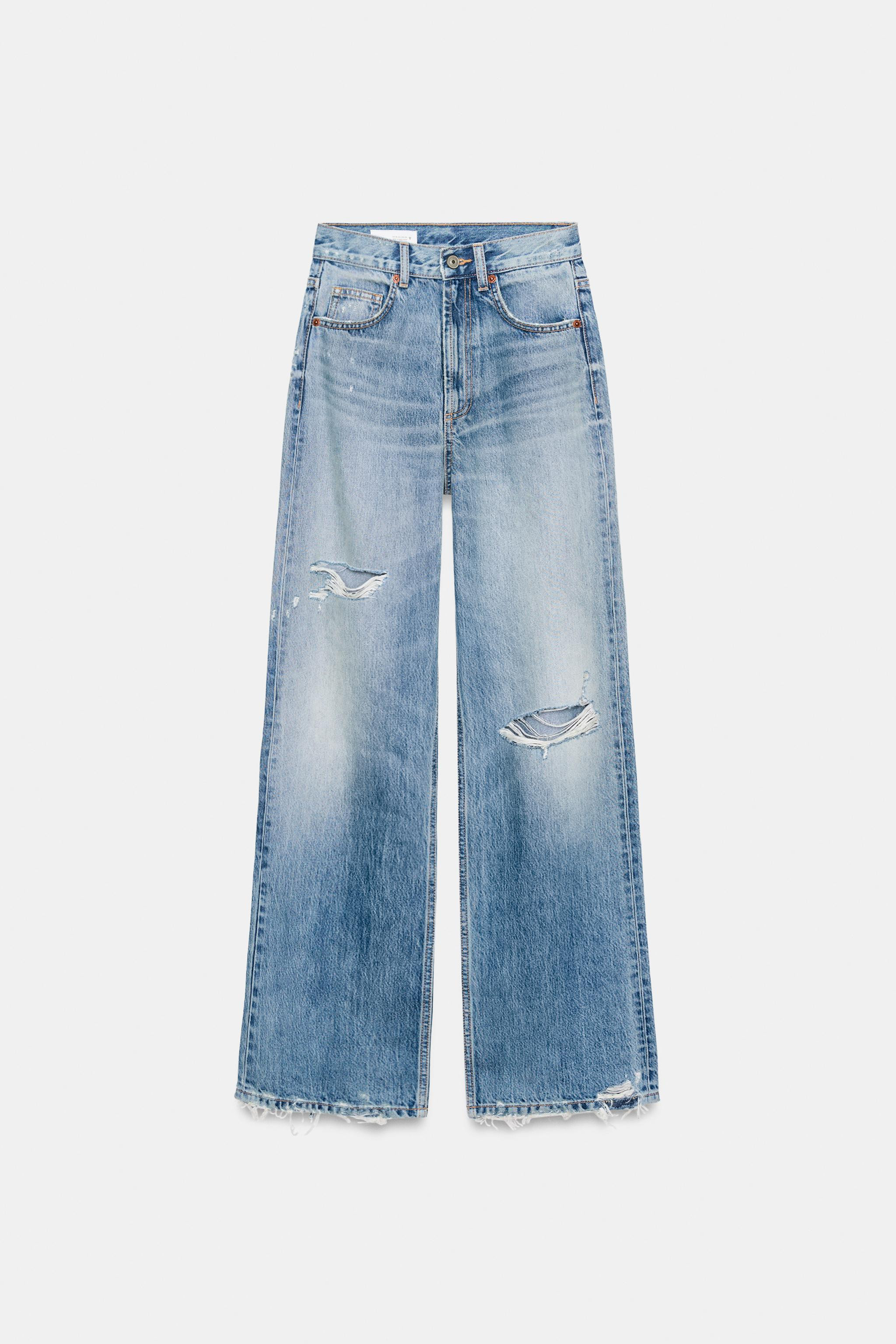 TRF RIPPED HIGH WAIST WIDE LEG JEANS | Zara US