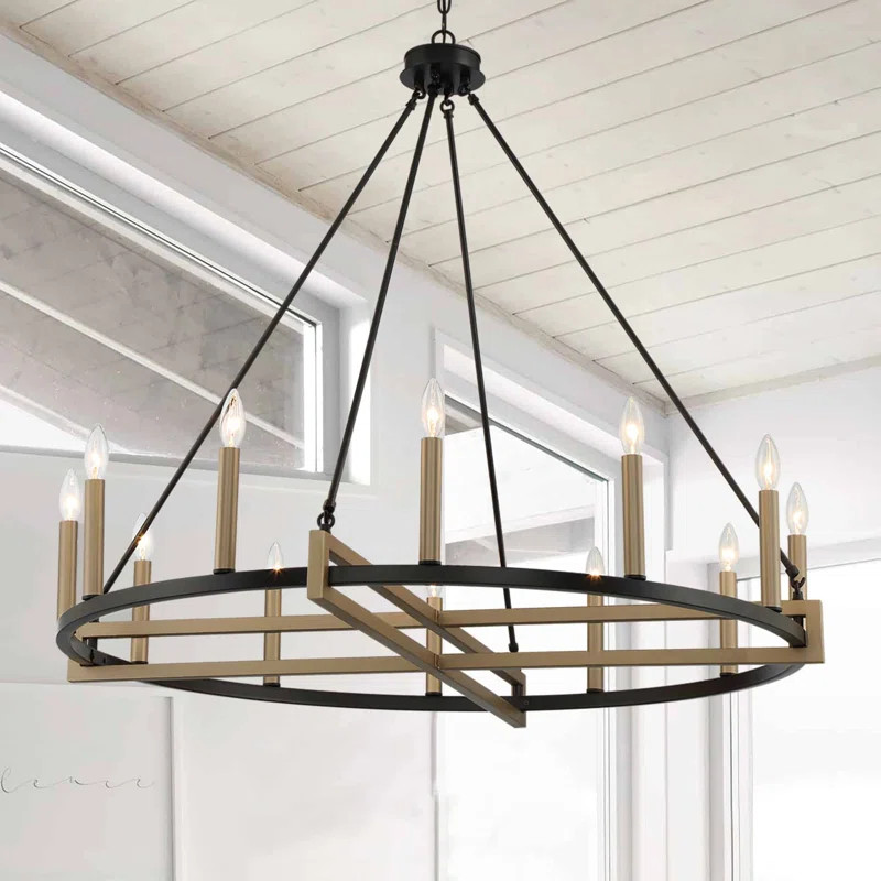 Finchley 12 - Light Dimmable Wagon Wheel Chandelier | Wayfair North America