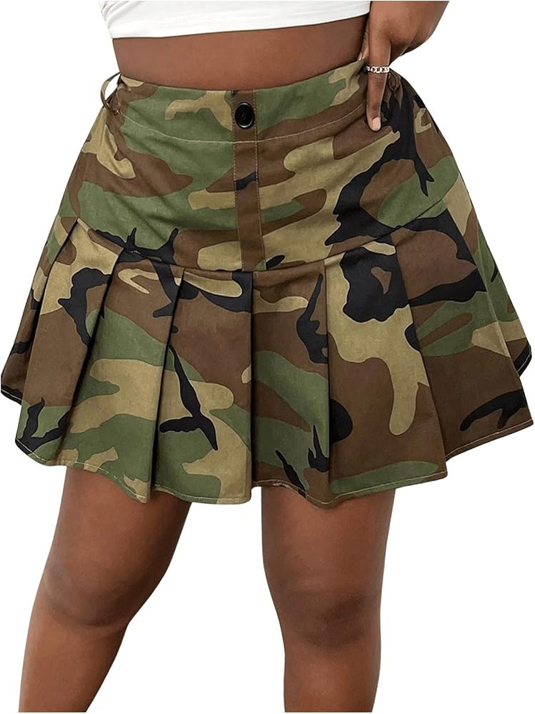 SOLY HUX Women's Plus Size Skirt Camo Print High Waisted Pleated A Line Short Skirts | Amazon (US)