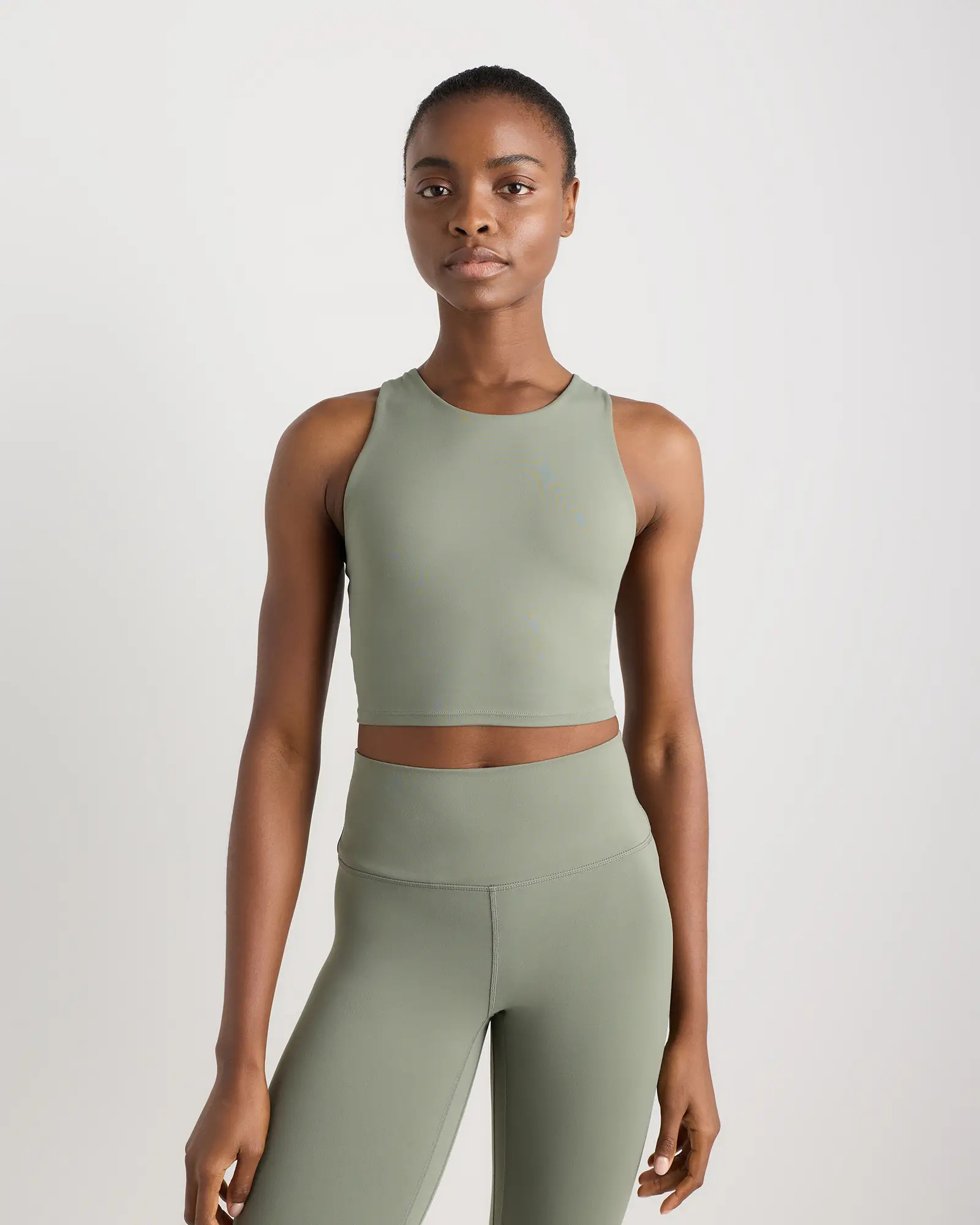 Ultra-Form High-Neck Cropped Tank in Smoked Thyme Green | Quince