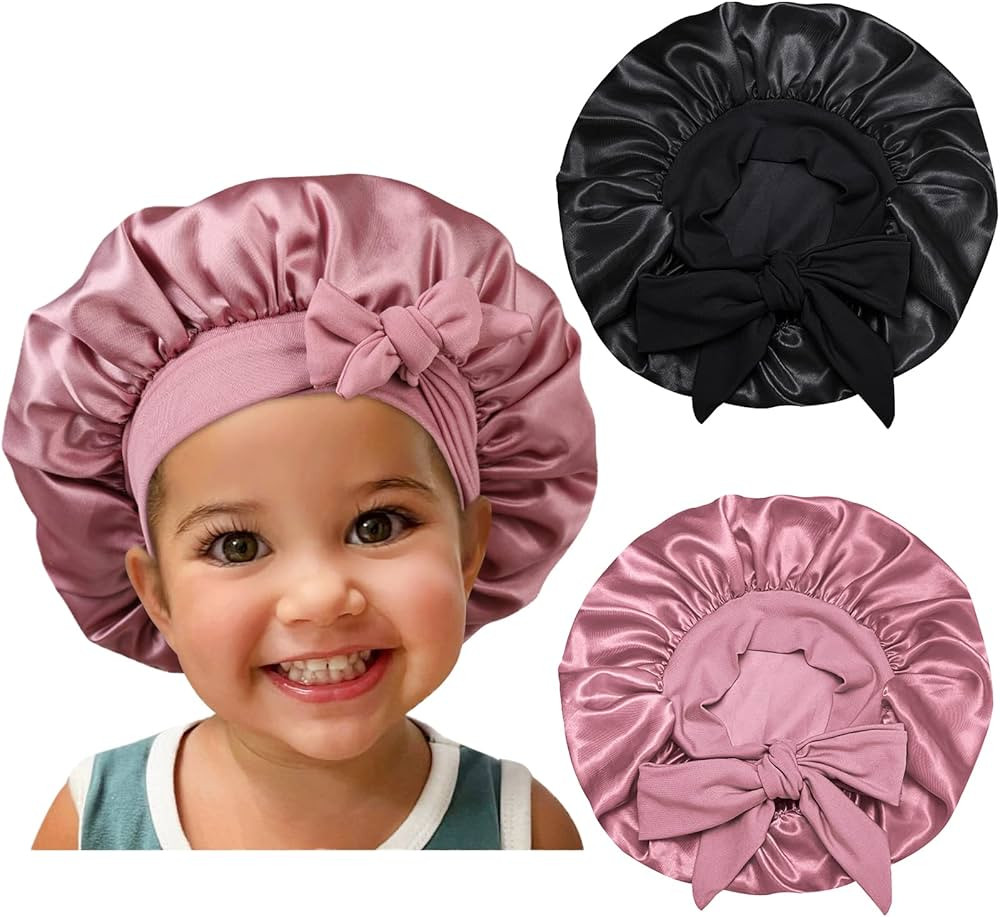 Satin Silk Bonnet Hair Cap: 2pcs Bonnets For Kids with Elastic Tie Band Adjustable Straps for Sle... | Amazon (US)