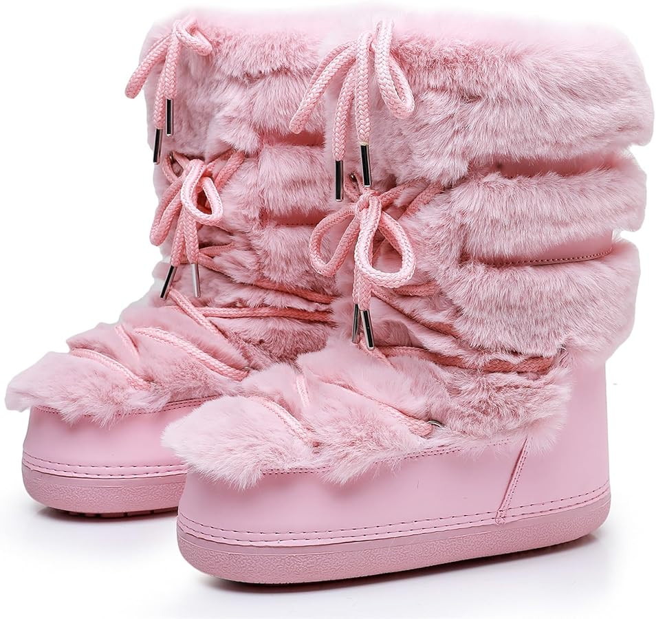 Furry Faux Fur Boots for Women - Fuzzy Boots for Women Winter Snow Boots - Fluffy Black White Pin... | Amazon (US)