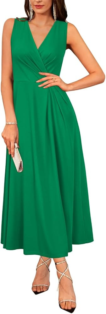 Newshows Womens 2025 Formal Evening Gowns Maxi Dress Cocktail Party V Neck Sleeveless Wedding Gue... | Amazon (US)
