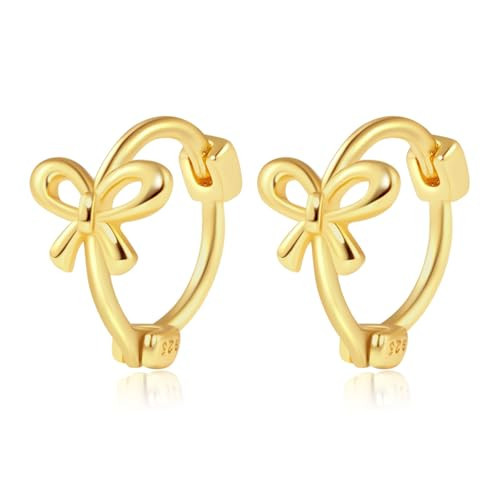 Small Hoop Earrings for Women Girls 14k Gold Plated Dainty Bow Hoop Earrings Hypoallergenic Sterling Silver Hoop Huggie Earrings Lightweight 8mm Cartilage Helix Earring Piercings Jewelry | Amazon (US)