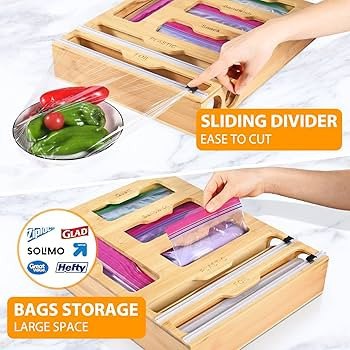 INHOTBY Foil and Plastic Wrap Organizer, Bamboo Ziplock Bag ,6 in 1 Aluminum Dispenser with Cutte... | Amazon (US)