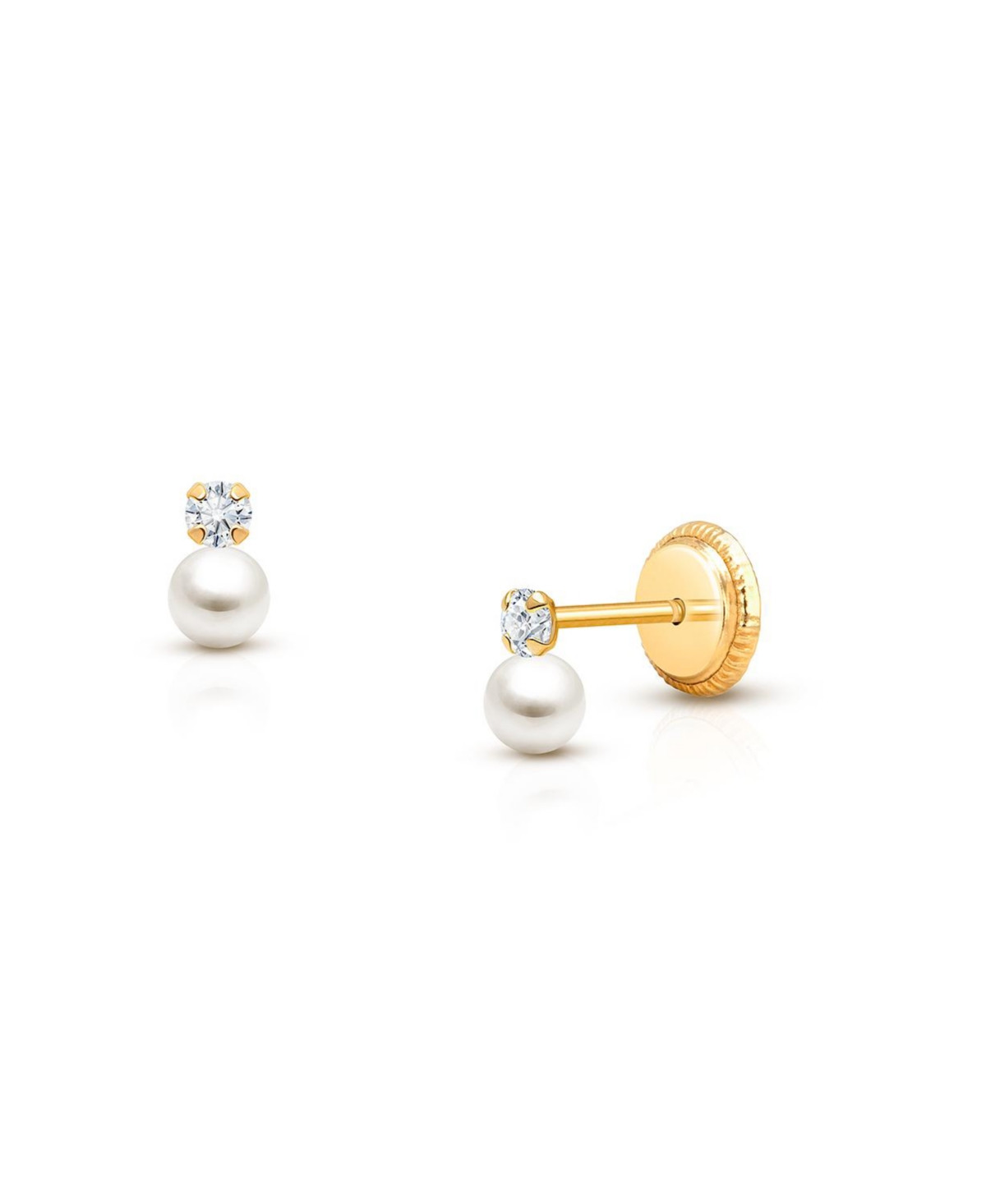 Tiny Blessings Children's 14K Gold 3mm Pearl Drop Studs Girls' Screw Back Earrings - 14k yellow gold | Macy's