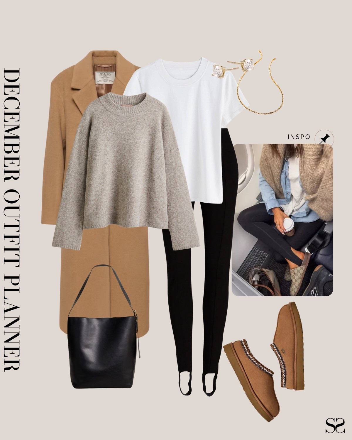 Monthly outfit planner DECEMBER: Winter outfits | stirrup leggings, sweater, camel long coat, uggs, travel outfit 

#classicstyle #LTKstyletip #winteroutfit #casualoutfit

Image inspo credit: @krismarieerrington

#LTKSeasonal #LTKootd #LTKgrwm