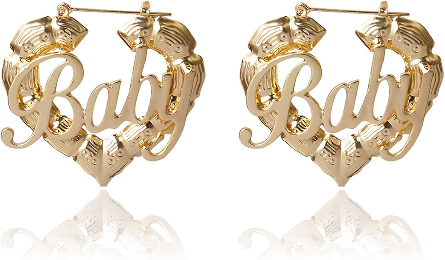 Large Babygirl Bamboo Joint Hoop Earrings - Hollow Out Hoops with 80s 90s Fashion Style for Party | Amazon (US)