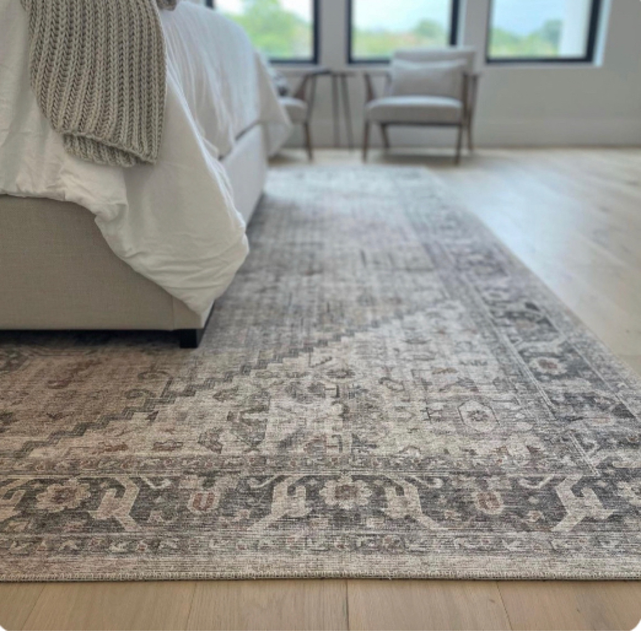 Neutral area rug. Bedroom rug. Persian rug. Washable rug. 

#ltkhome #kellerandoak #interiorstyle #neutralhome 