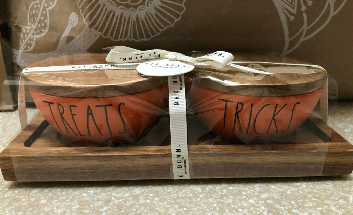 RAE DUNN ORANGE HALLOWEEN TRICK TREAT MINI PINCH BOWLS WITH WOOD LIDS | eBay US