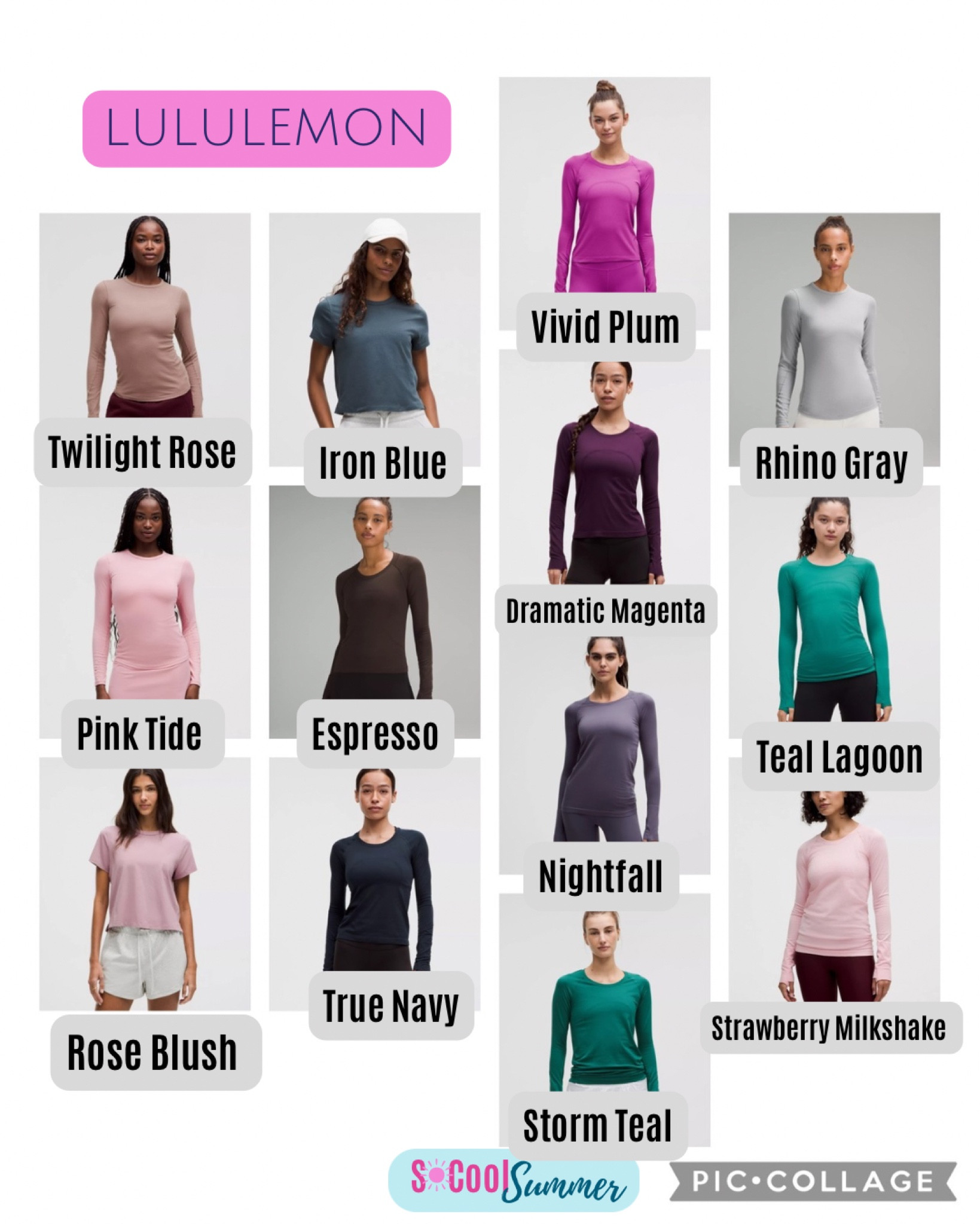 Lululemon colors for summers!

#hocsummer #coolsummer #lightsummer #truesummer #softsummer #pastelsummer #darksummer #brownsummer #sweetpeasummer #summerpalette #summerfinds

#LTKHoliday #LTKCyberWeek #LTKSeasonal