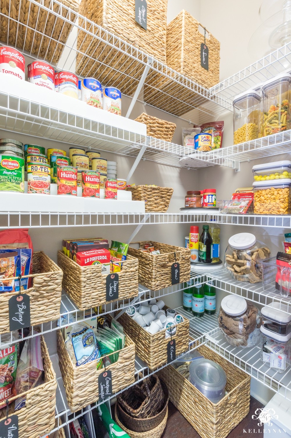 It’s easy to keep a small wire shelf pantry organized when you have the right storage items, like baskets, can risers and turntables. Labeling the basket bins with their contents keeps things in check! home organization kitchen organization pantry organization home storage kitchen storage pantry storage Elfa finds 

#LTKStyleTip 

#LTKFindsUnder50 #LTKHome
