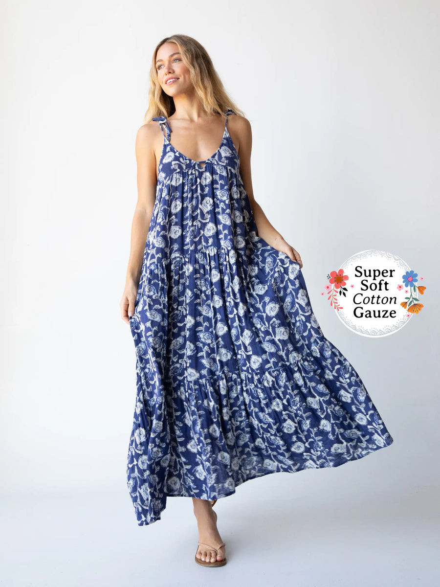 Brooklynn Maxi Dress - Blue Navy Floral | Natural Life