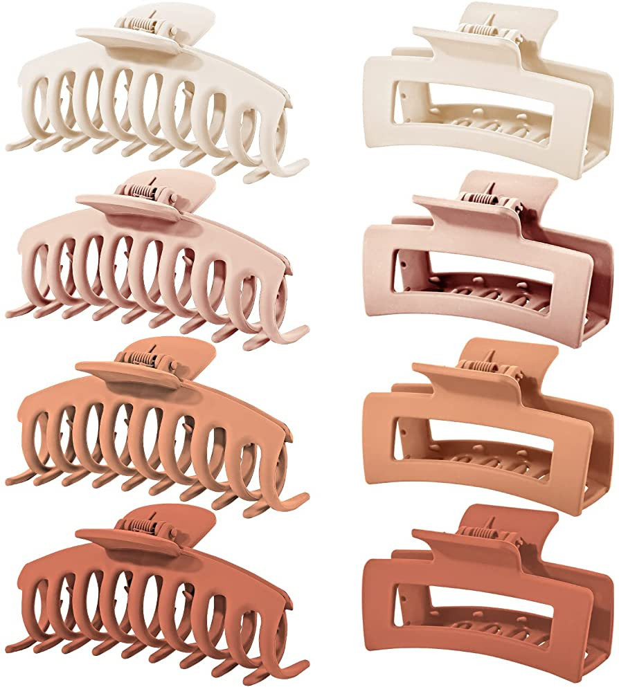8 Pcs Cream Caramel Hair Claw Clips, Strong Hold Hair Clips for Women Thick Hair, Matte Hair Claw... | Amazon (US)