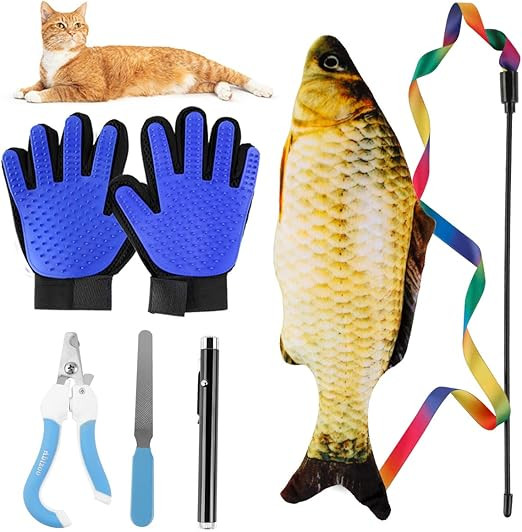 6pcs Cat Supplies Gift Packs , Fish Catnip Interactive Teaser Rainbow Wand String Keep Cat Busy,G... | Amazon (US)