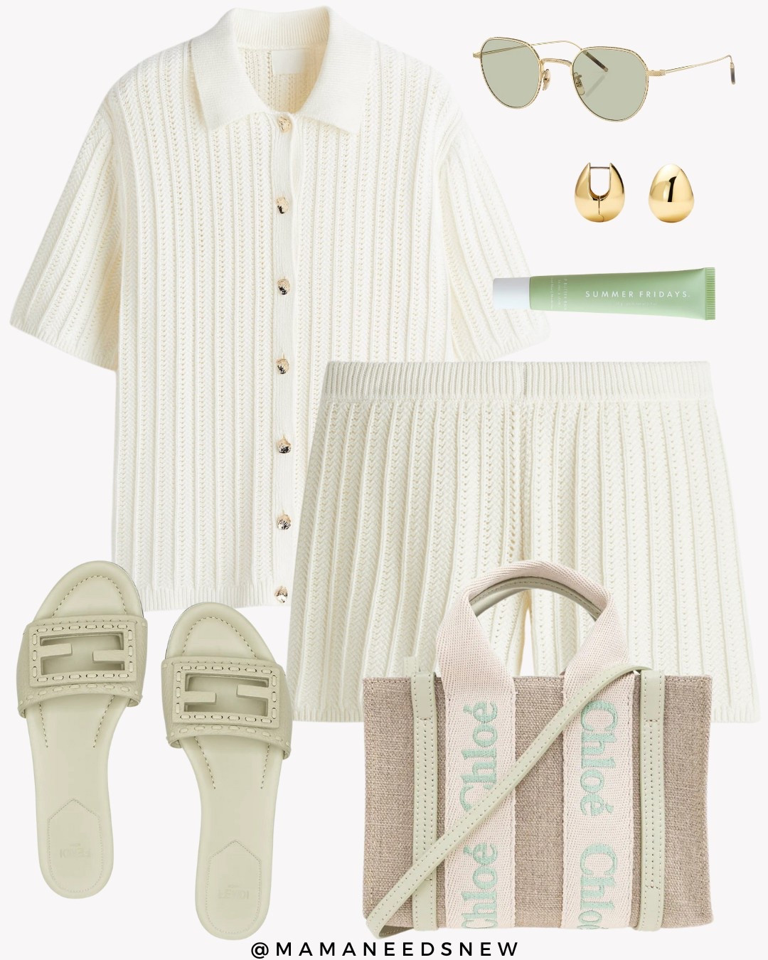 A summer outfit with a matching crochet knit set, slide sandals, small tote bag 💚

#LTKStyleTip #LTKShoeCrush #LTKSaleAlert