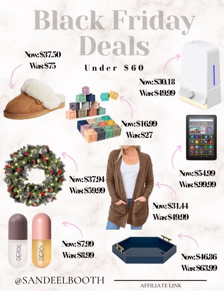 Black Friday deals from Amazon under $60
Women’s cozy cardigan
Limp plumper 
Christmas wreath decor 
Indoor outdoor Sherpa slippers
Montessori style blocks for toddlers
Air humidifier under $60
Modern glam farmhouse decor 

#LTKCyberweek #LTKGiftGuide #LTKunder50