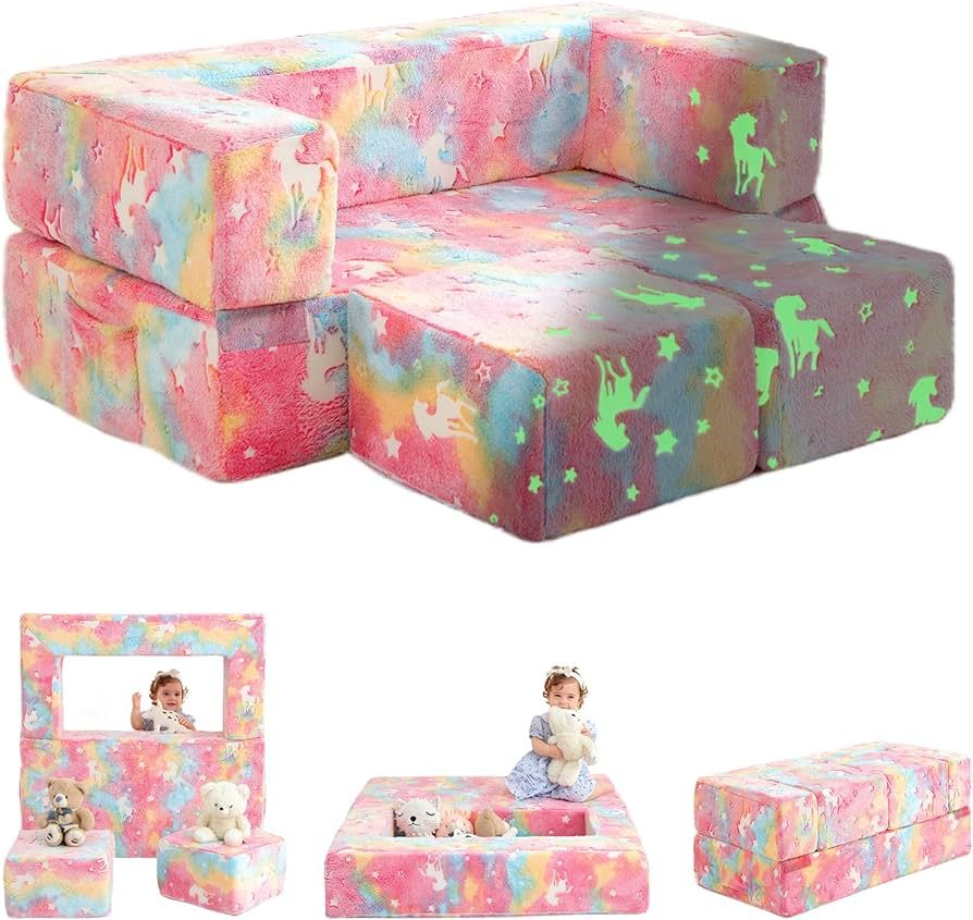 Kisdsa Kids Modular Couch, Kids Sofa Couch, Glow in The Dark Toddler Couch,Toddler Sofa for Playr... | Amazon (US)