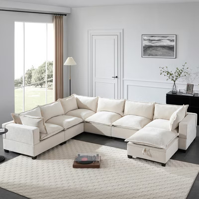 117.5-Inch U-Shaped Modular Sectional Sofa with Movable Storage Ottoman, Wide Seat, and Free Combination | Target