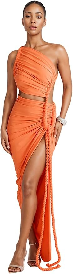 Kwunbwa Women's Sexy One Shoulder Backless Maxi Dress Sleeveless Cut Out High Slit Ruched Bodycon... | Amazon (US)