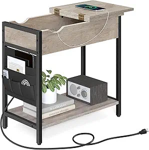 VASAGLE Side Table with Storage, End Table with USB Ports and Outlets, Nightstand with Charging S... | Amazon (US)