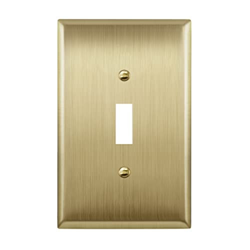 ENERLITES Toggle Light Switch Metal Wall Plate, Stainless Steel Switch Cover, Corrosion Resistant, Mid-Size 1-Gang 4.88" x 3.11", Stainless Steel 201, 7711M-BB, Brushed Brass | Amazon (US)