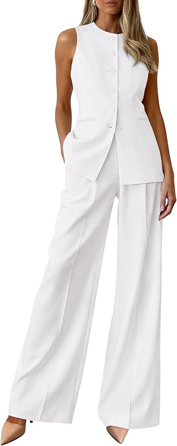 PRETTYGARDEN Women's 2 Piece Sets Summer 2026 Work Clothes Sleeveless Blazer Vest Pants Suits Spr... | Amazon (US)