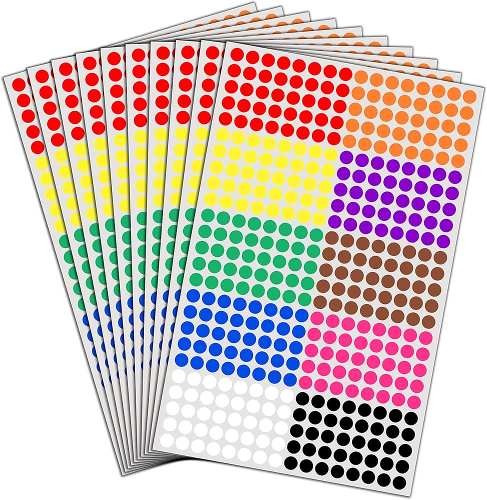 6000 Pack, 1/4" Small Colored Dot Stickers Round Labels - 10 Colors | Amazon (US)