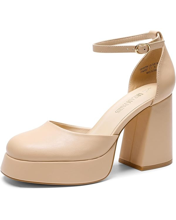 DREAM PAIRS Women's Chunky Platform High Heels Closed Toe Block Ankle Strap Dress Wedding Party P... | Amazon (US)