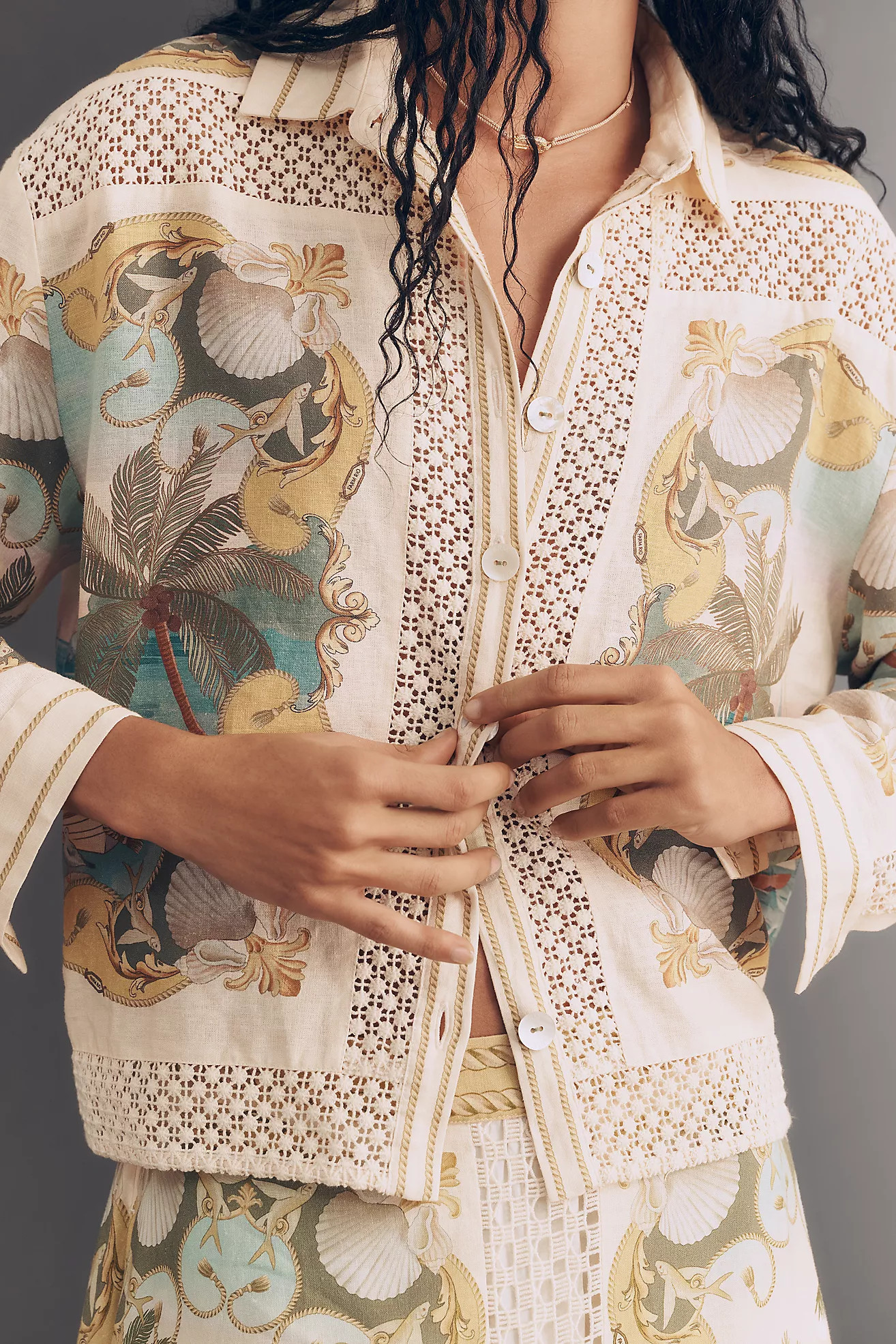 Farm Rio Royal Sea Buttondown Top | Anthropologie (US)