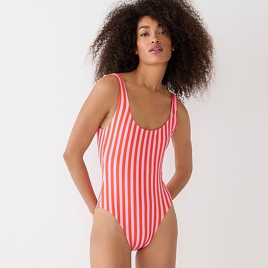 Scoopneck one-piece swimsuit in reversible pink stripe | J.Crew US