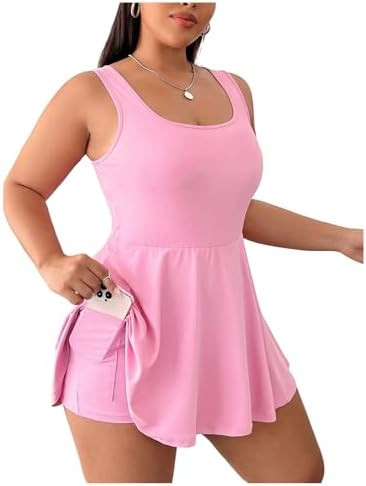 SOLY HUX Women's Plus Size Sleeveless Rompers Square Neck Athletic Tennis Dress Built in Shorts | Amazon (US)