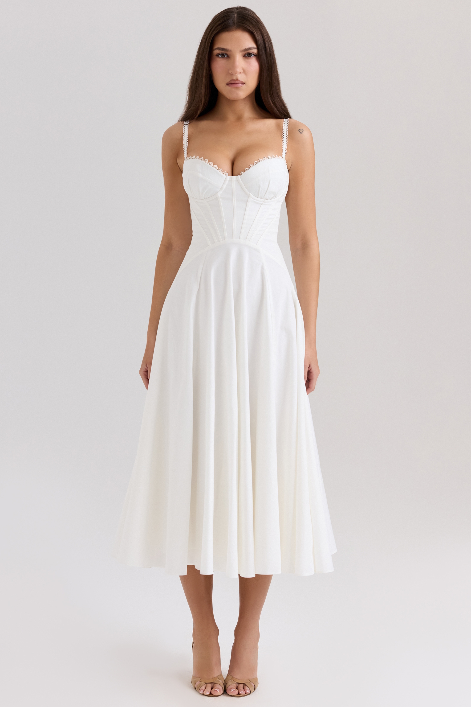 white stretch cotton midi sundress | House of CB