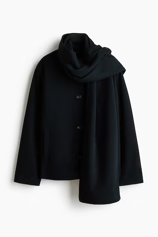 H & M - Scarf-detail jacket - Black | H&M (UK, MY, IN, SG, PH, TW, HK)
