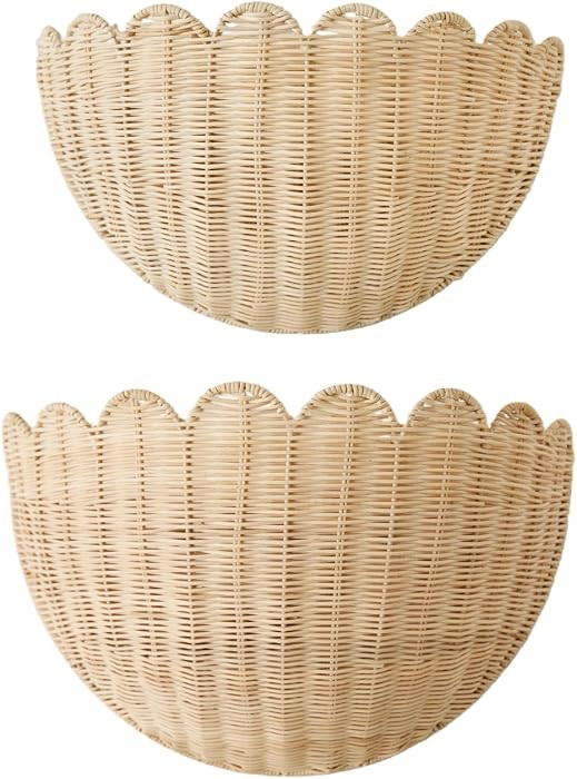 Scalloped Wall Hanging Shelves, Hand-Woven Wicker Wall Basket Decor, Boho Natural Rattan Decor \u... | Amazon (US)