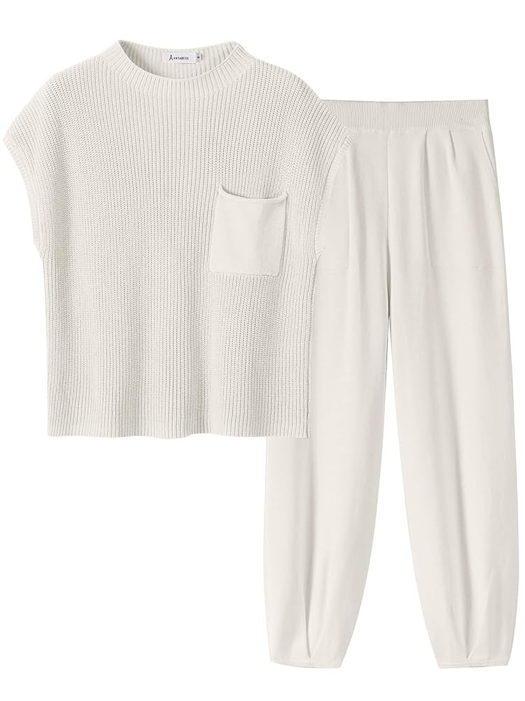 ANRABESS Women's Two Piece Outfits Knit Sweater Vest Crop Top Pants Lounge Matching Tracksuit Swe... | Amazon (US)
