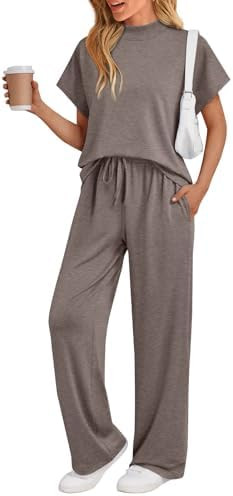 AUTOMET Women's 2 Piece Matching Lounge Sets 2026 Summer Mock Neck Sweatsuits Short Sleeve Lounge... | Amazon (US)