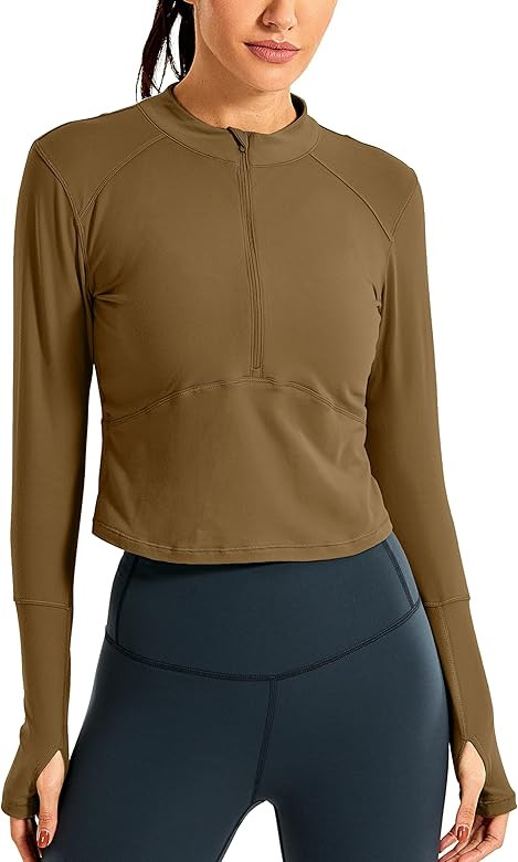 CRZ YOGA Women's Long Sleeve Crop Top Quick Dry Cropped Workout Shirts Half Zip Pullover Running Ath | Amazon (US)
